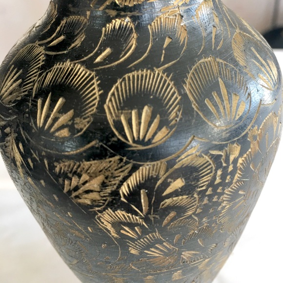 Vintage Etched Brass Vase Handmade India - Picture 11 of 12